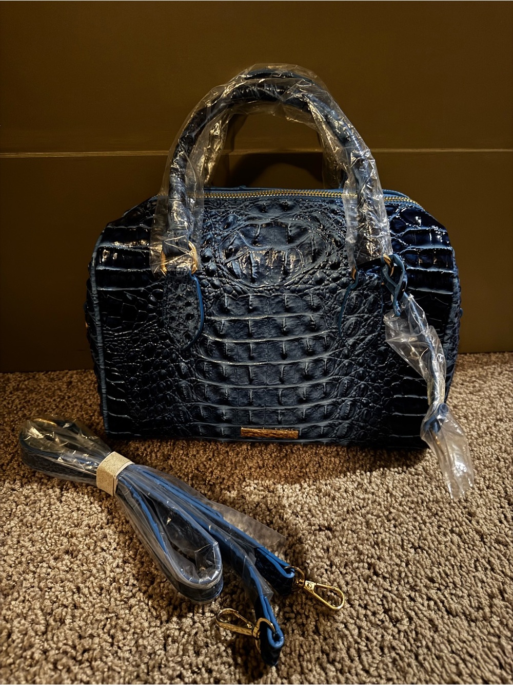 Faux Crocodile Satchel Handbag in Deep Blue NEW
